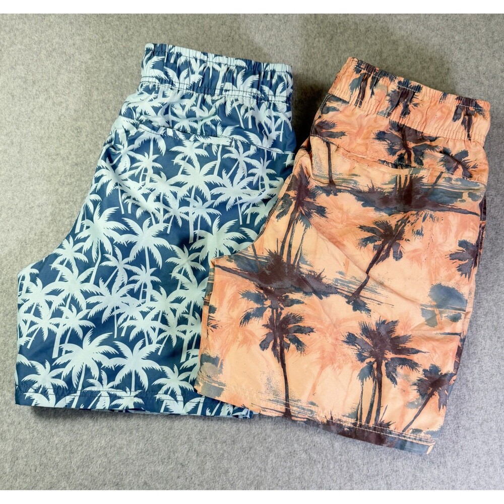 360 Surf Men's Palm Tree Print Swim Trunks Mesh Lined Beach Shorts M  2 Pair